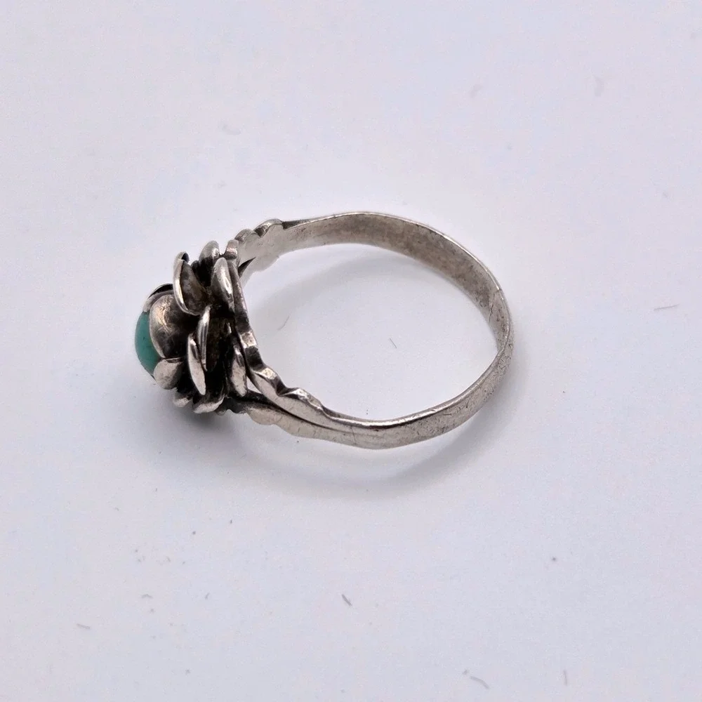 VTG Sterling Silver‎ Turquoise Rose Flower Ring Boho Southwestern Floral